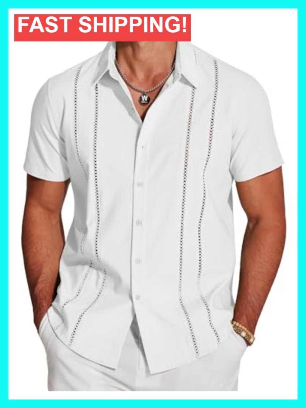 Men's Cuban Guayabera Shirt Short Sleeve Button Down Casual Summer Beach Linen